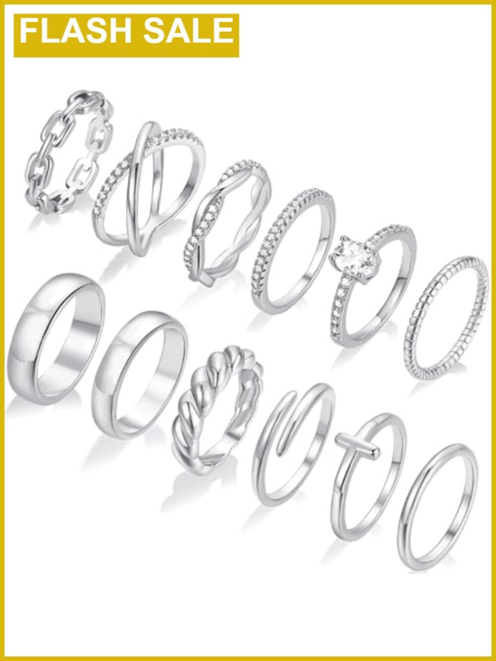 14K Gold Plated 12 PC Stacking Ring Set for Women Size 5-11